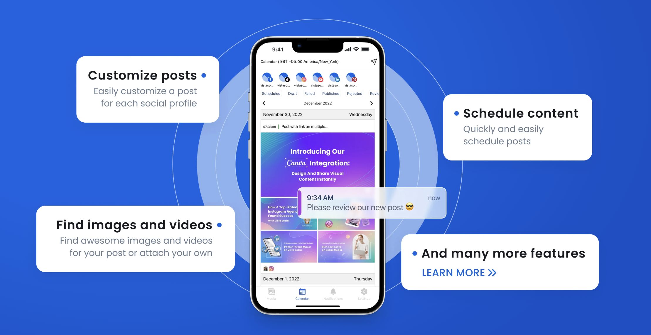 Vista Social product interface overview showing core social media management features