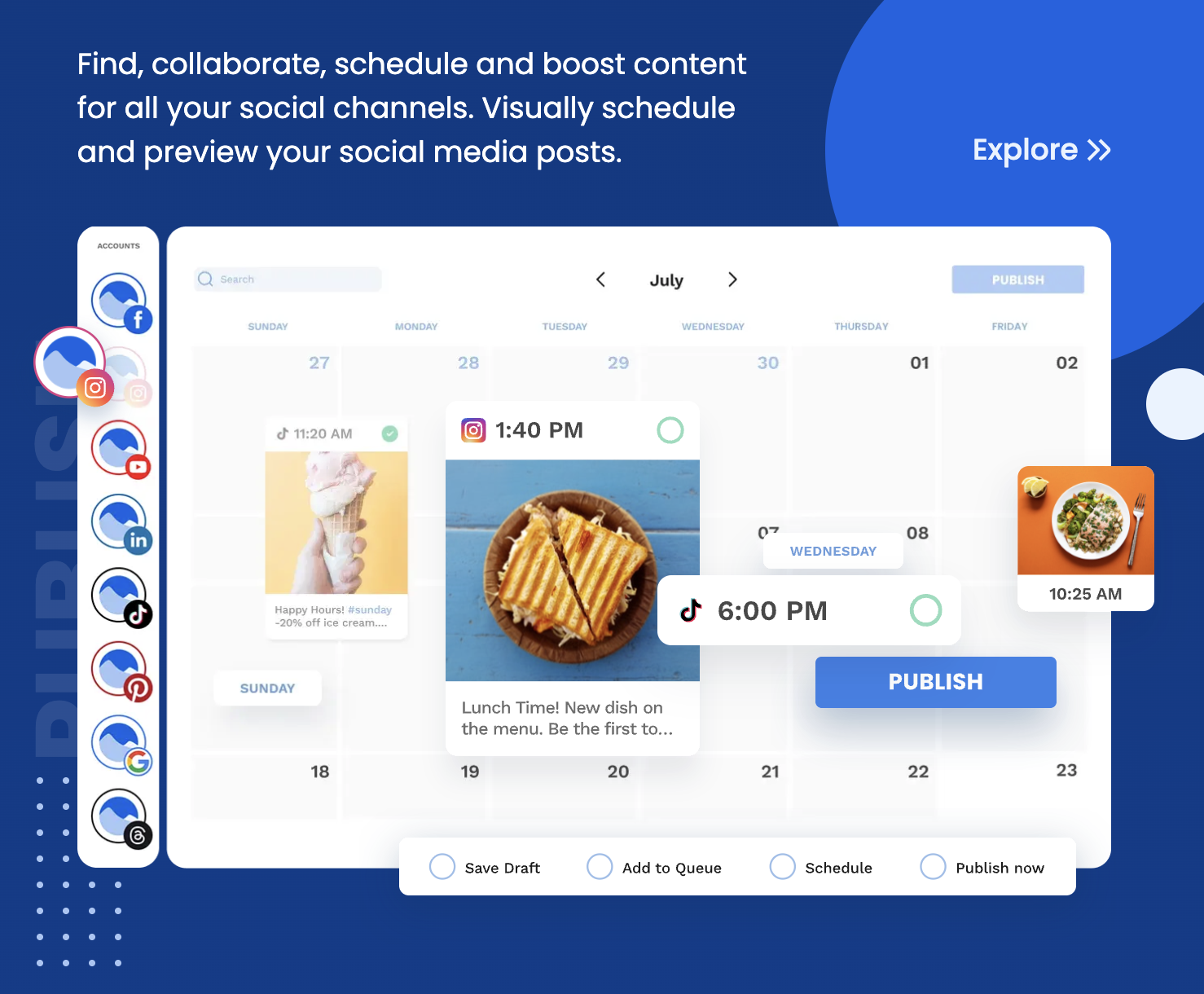 Vista Social calendar showing scheduled posts across multiple social networks